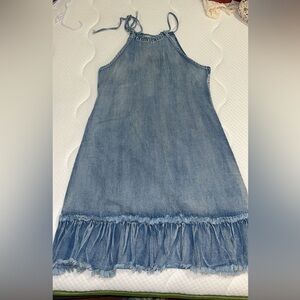 Denim Halter Dress with Fringe Hem